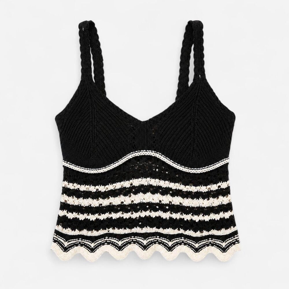 American Eagle V-Neck Pointelle Striped Tank Top – Size XXL - NWT